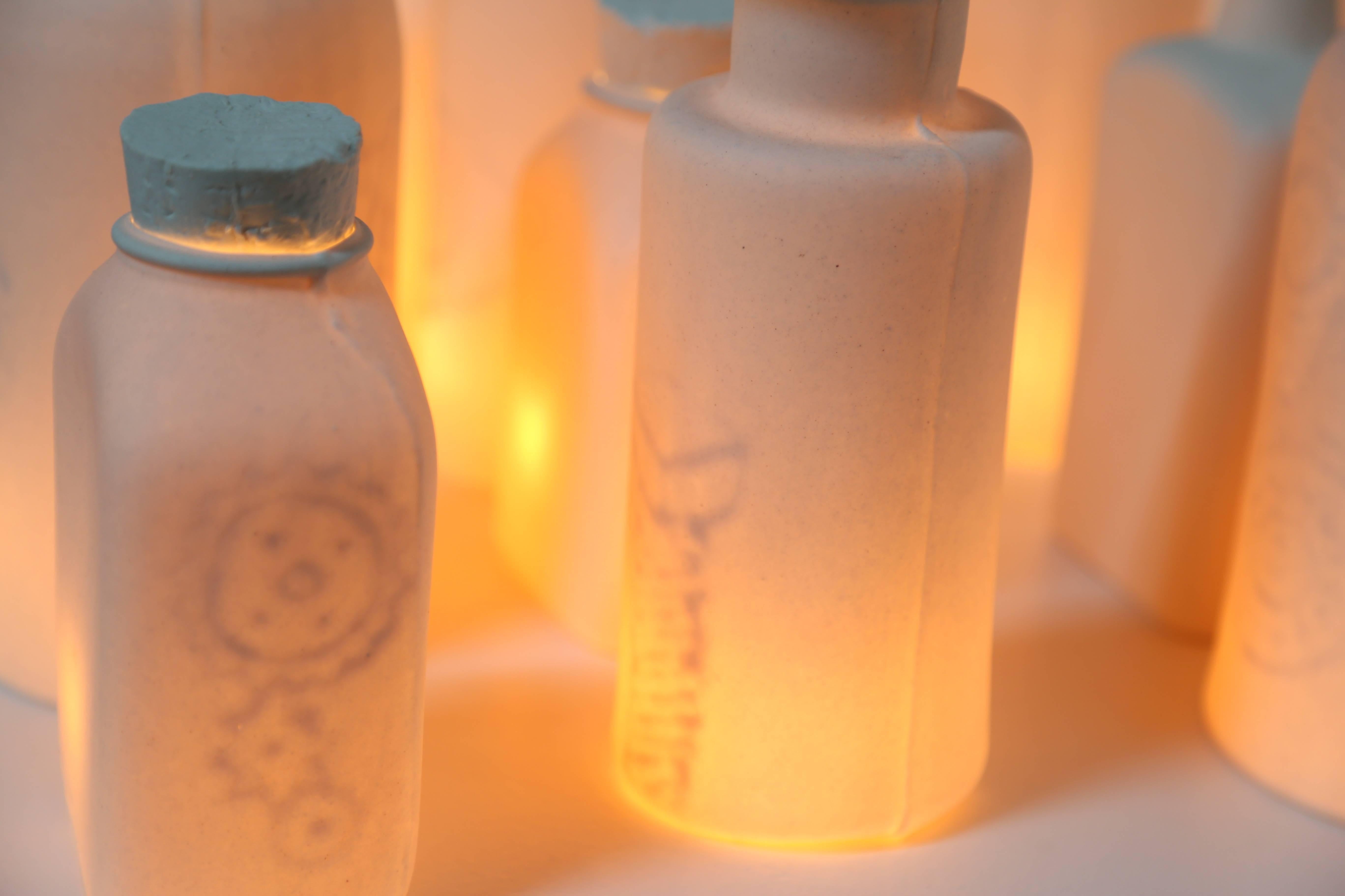 Bottles, Ceramic Sculpture with Lighting by Ilena Finocchi For Sale 1