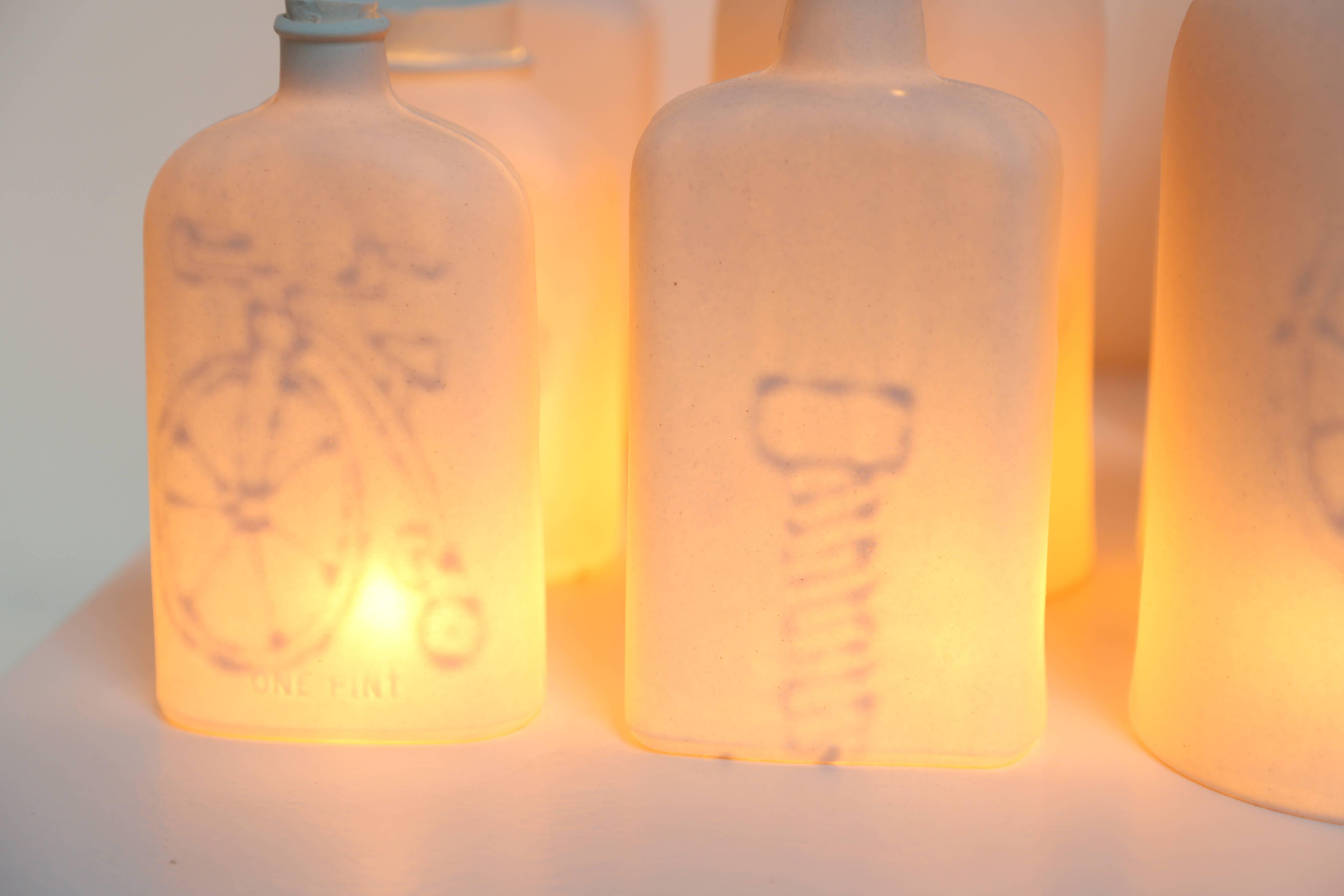 Bottles, Ceramic Sculpture with Lighting by Ilena Finocchi For Sale 5