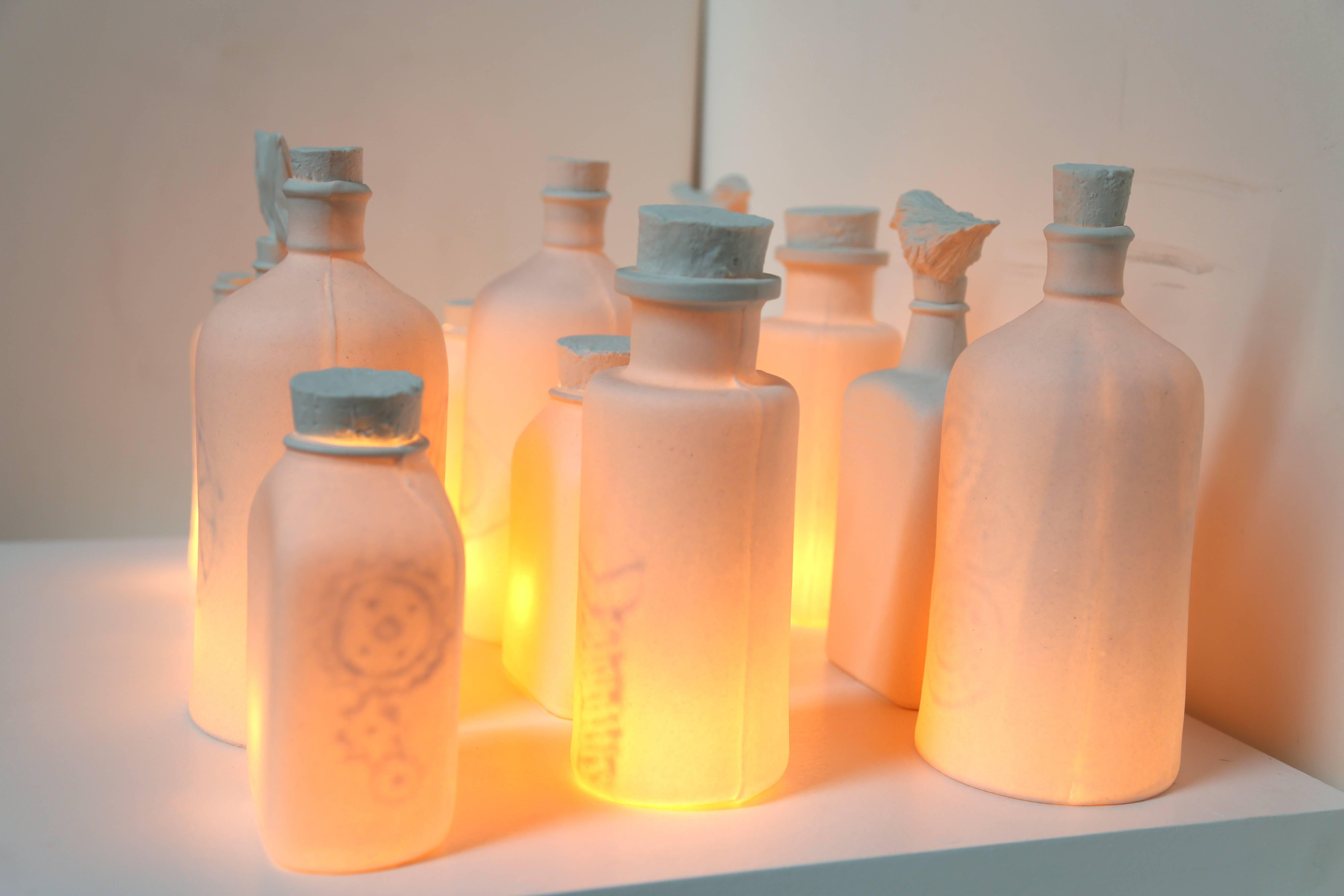 Bottles, Ceramic Sculpture with Lighting by Ilena Finocchi For Sale 6