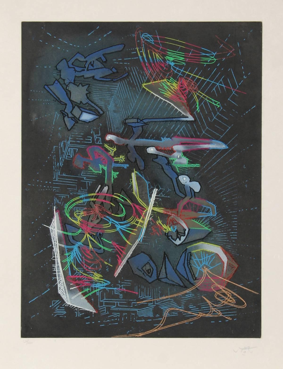 Hom'mere V (N'ous) , Suite of 10 Aquatint Etchings - Gray Abstract Print by Roberto Matta