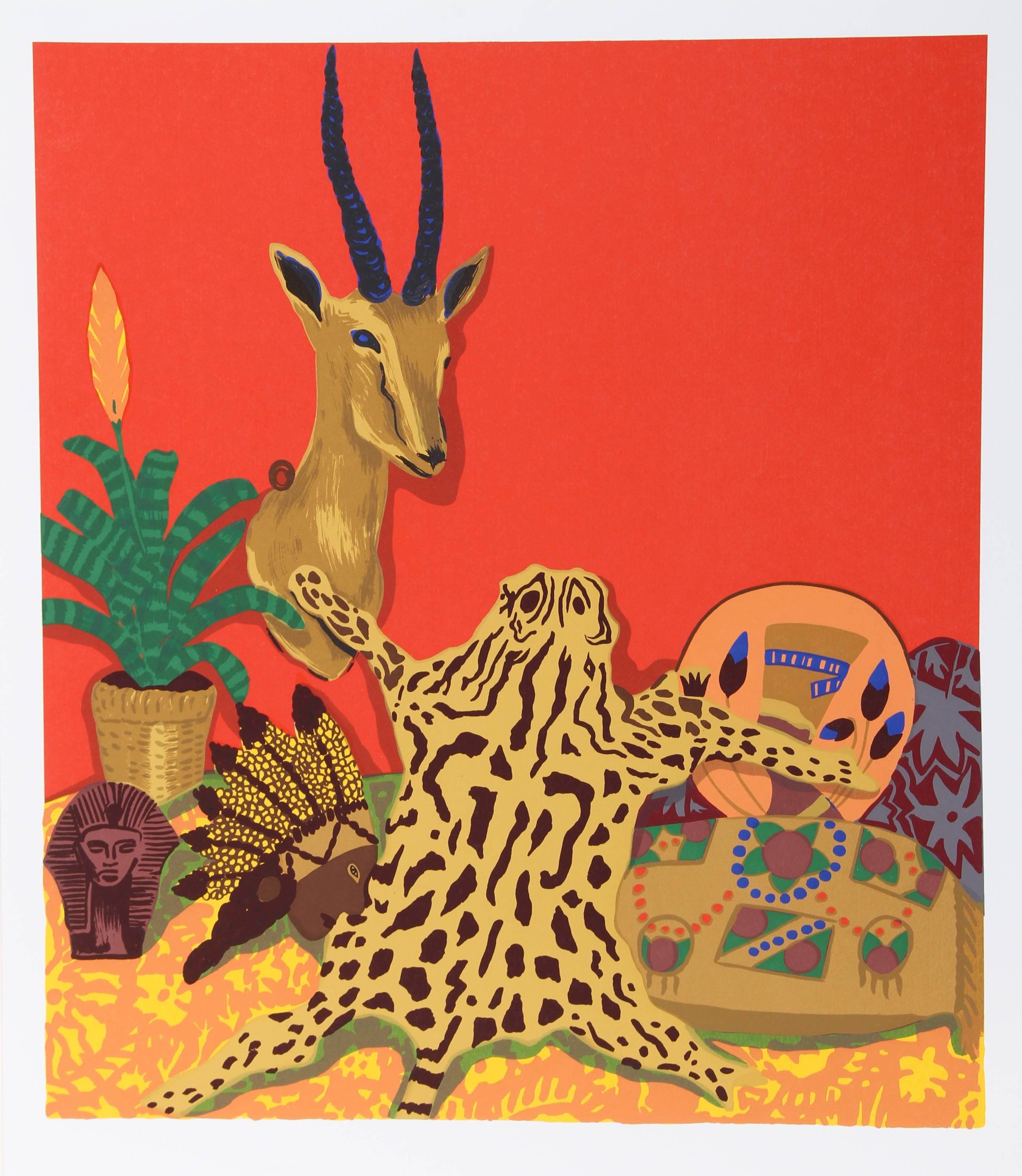 Artist:  Hunt Slonem, American (1951 - )
Title:  Ocelot
Medium:  Serigraph, signed and numbered in pencil
Edition: AP 30 
Image Size:  27.5 x 24 inches
Size:  31 in. x 26.5 in. (78.74 cm x 67.31 cm)