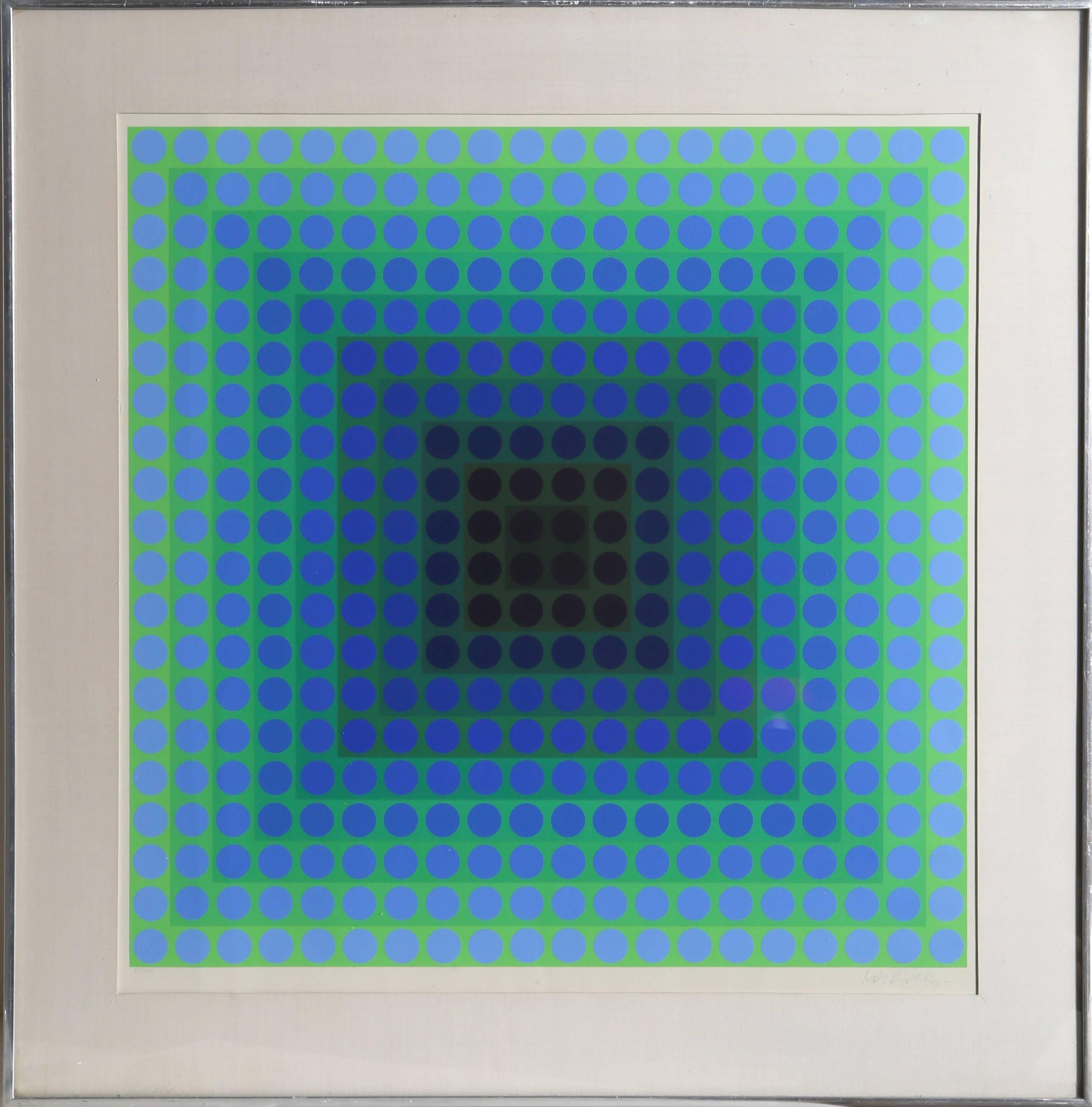 Victor Vasarely Abstract Print - CTA Blue, OP Art Silkscreen