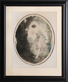 Antique Hiding Place, Framed Etching 1927 by Louis Icart