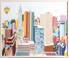 Retro New York Skyline, Silkscreen Diptych Framed