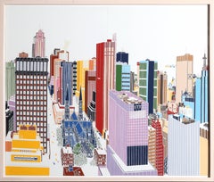 Horizonte de Nueva York, díptico enmarcado de serigrafía Pop Art de Mori Shizume