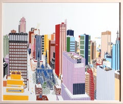 Used New York Skyline, Framed Silkscreen Diptych by Mori Shizume