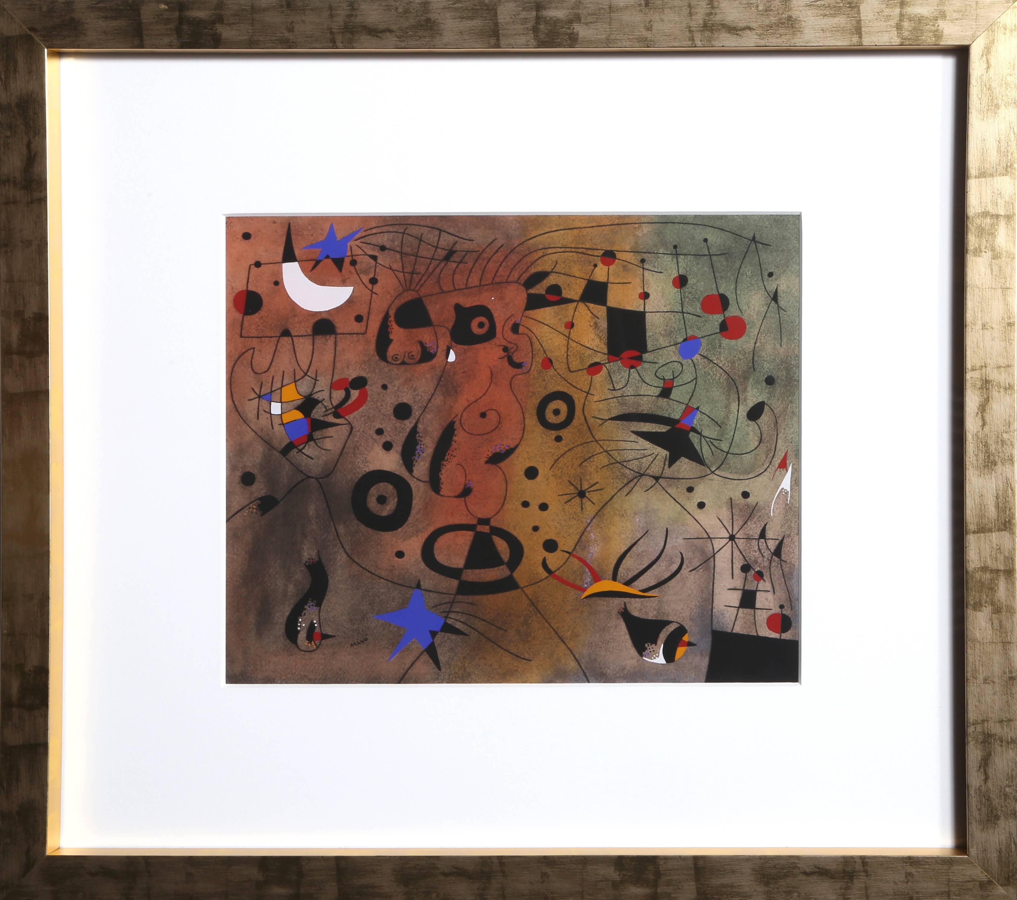 Joan Miró Abstract Print - Femme a la blonde aisselle coiffant sa chevelure a la lueur des etoiles