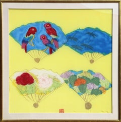 Four Fans, Lithograph on Silk by Walasse Ting
