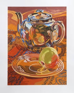 Teapot and Apple, Silkscreen by Janet Fish