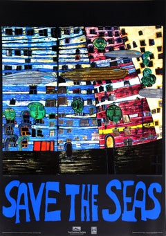 Vintage Save the Seas, Foil Embossed Poster, by Hundertwasser 1982