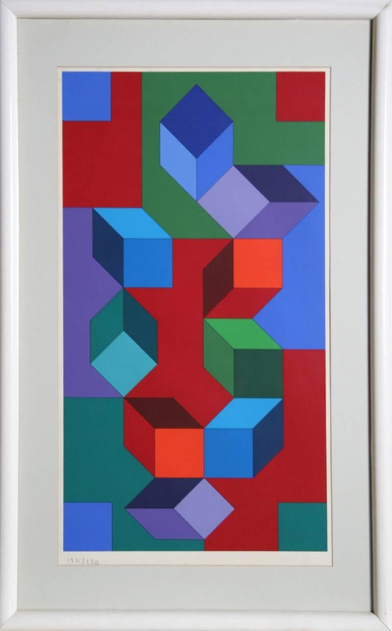 Victor Vasarely Abstract Print - Composition, Framed OP Art Serigraph by Vasarely
