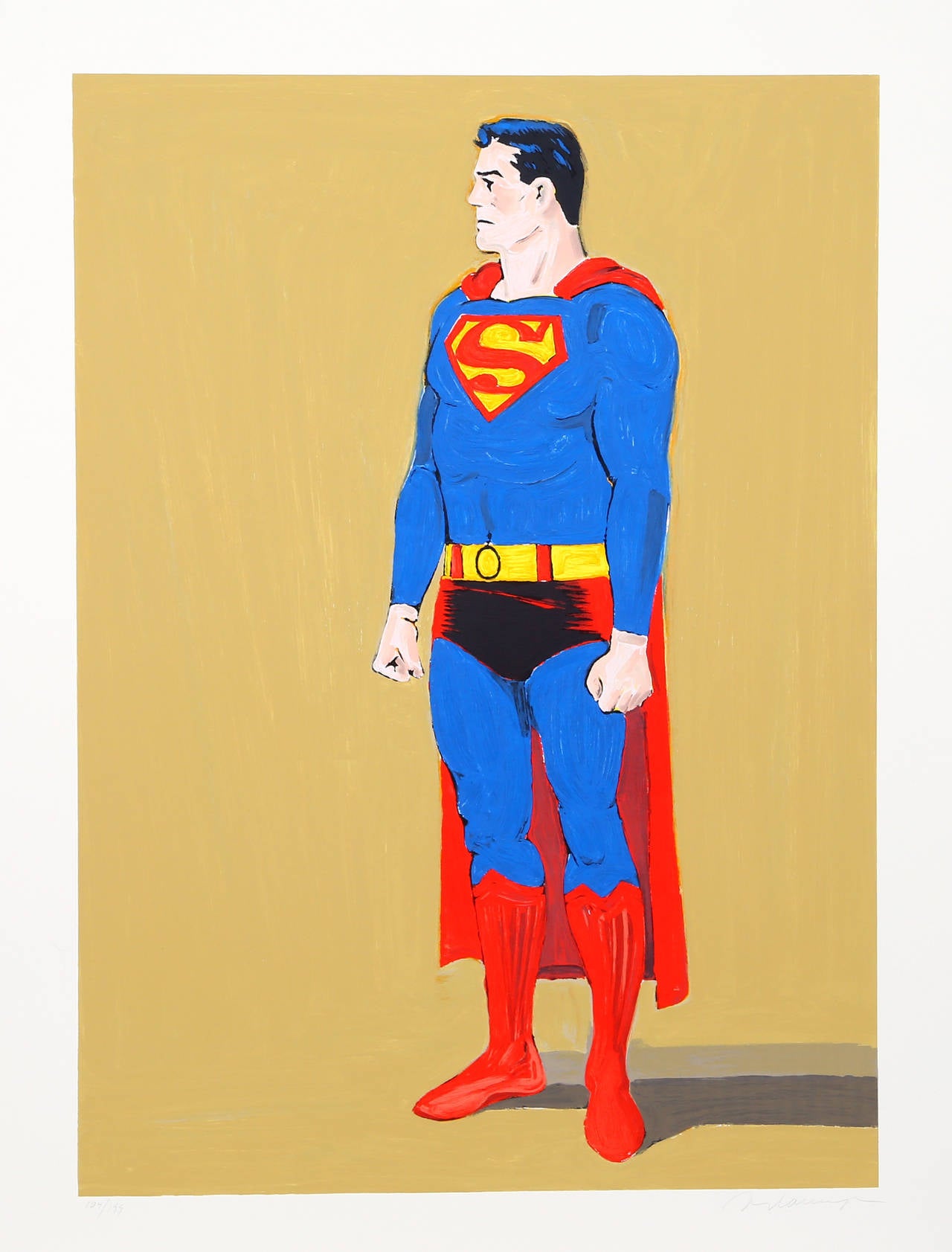 Artistics : Mel Ramos, Américain (1935 - )
Titre : Superman
Année : 2006
Médium : Lithographie, signée et numérotée au crayon
Édition : 199
Taille de l'image : 37 x 27 pouces
Taille : 45.5 x 33.5 in. (115.57 x 85.09 cm)