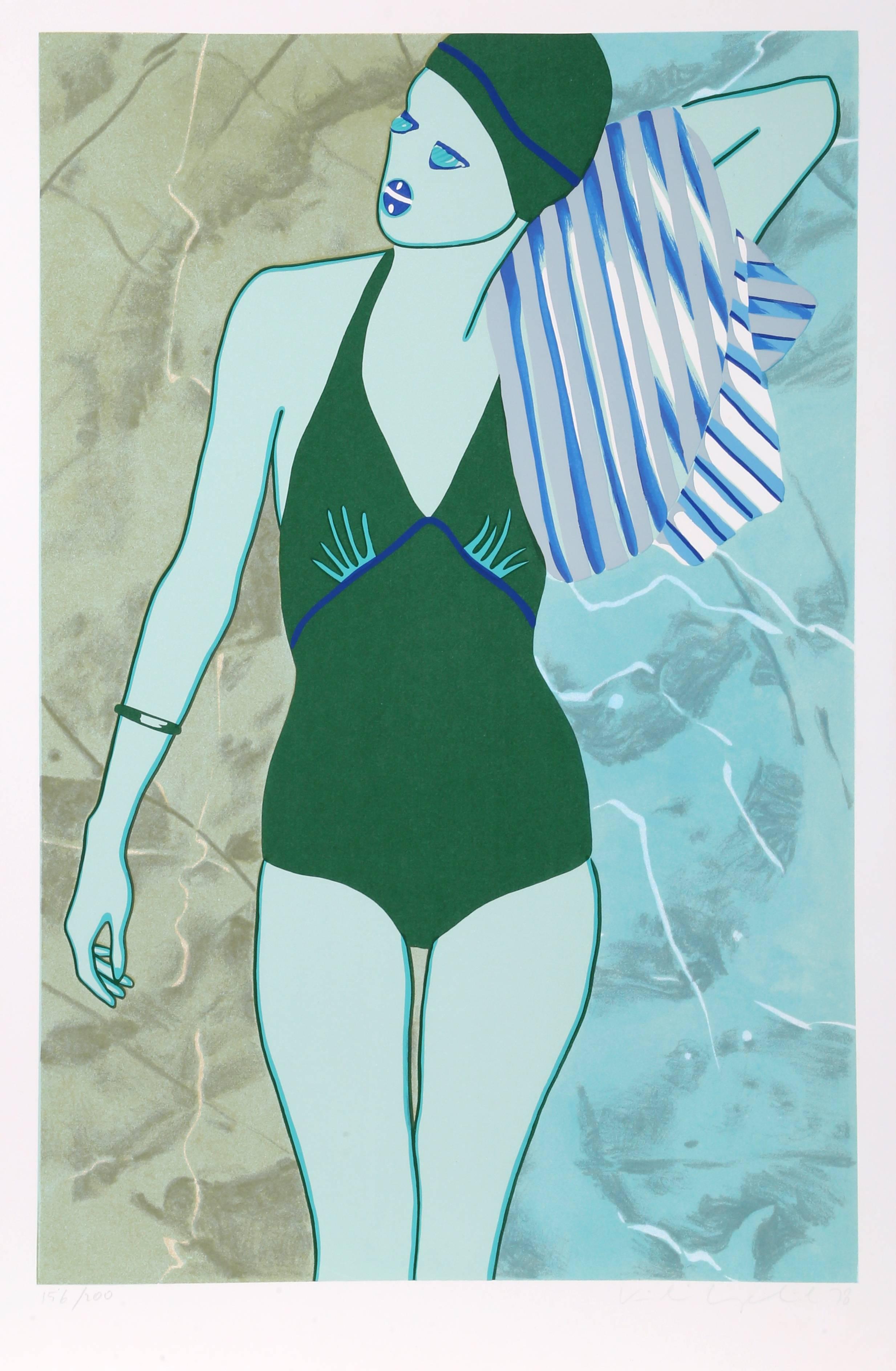 Artist: Kiki Kogelnik, Austrian (1935 - 1997)
Title: Bathing in Green
Year: 1978
Medium: Serigraph, signed and numbered in pencil
Edition: 200, AP 35
Image: 36 x 23.5 inches
Size: 40 x 26 in. (101.6 x 66.04 cm)