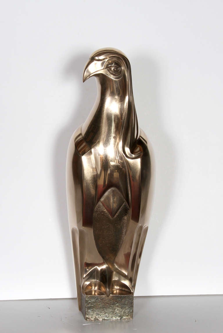 Unknown Figurative Sculpture - Art Deco Polished Bronze Falcon Sculpture