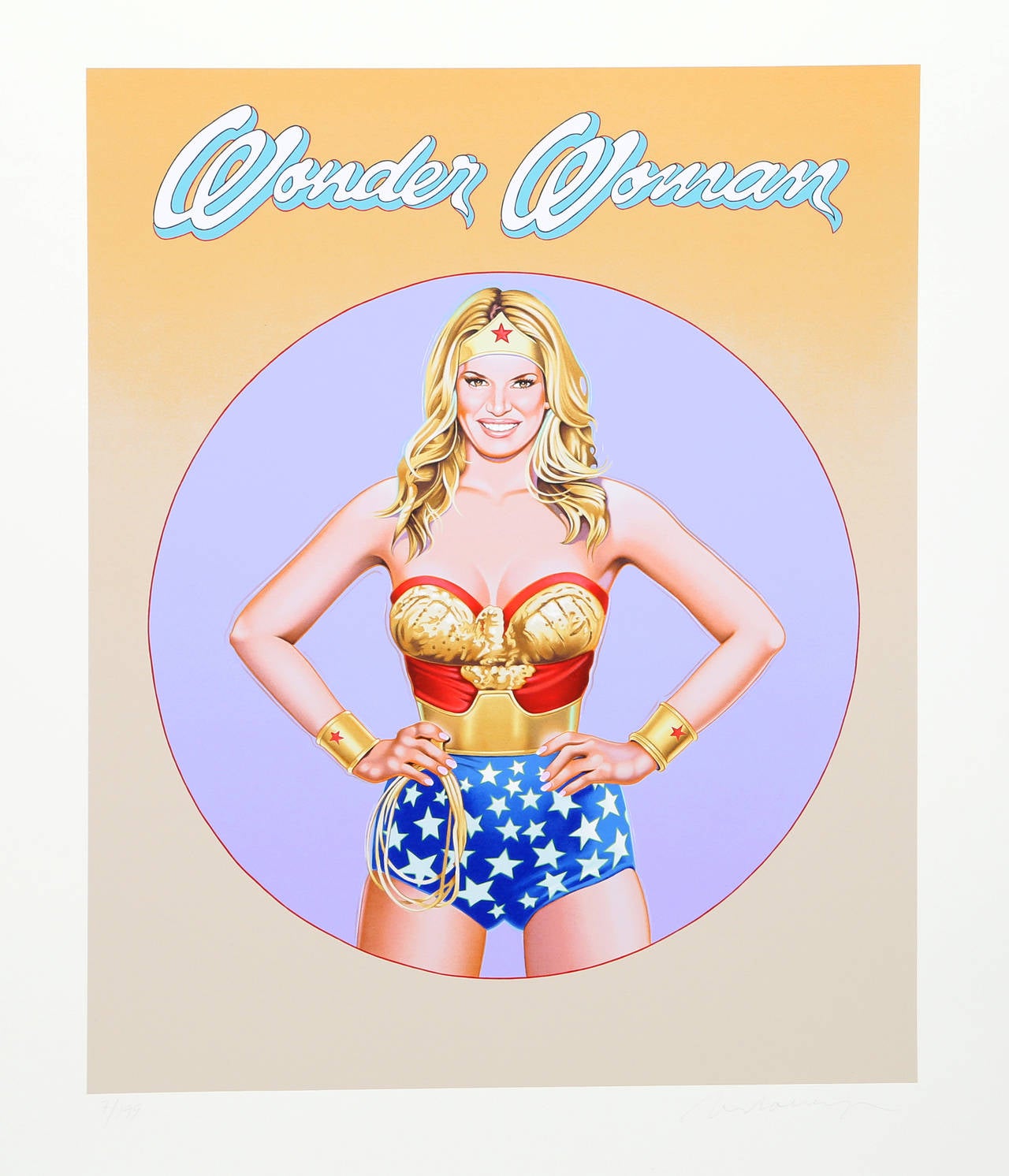 Artiste : Mel Ramos, américain (1935 - )
Titre : Wonder Woman II
Année : 2010
Médium : Lithographie, signée et numérotée au crayon
Edition : 199
Taille : 35,8 in. x 29,5 in. (90,93 cm x 74,93 cm)