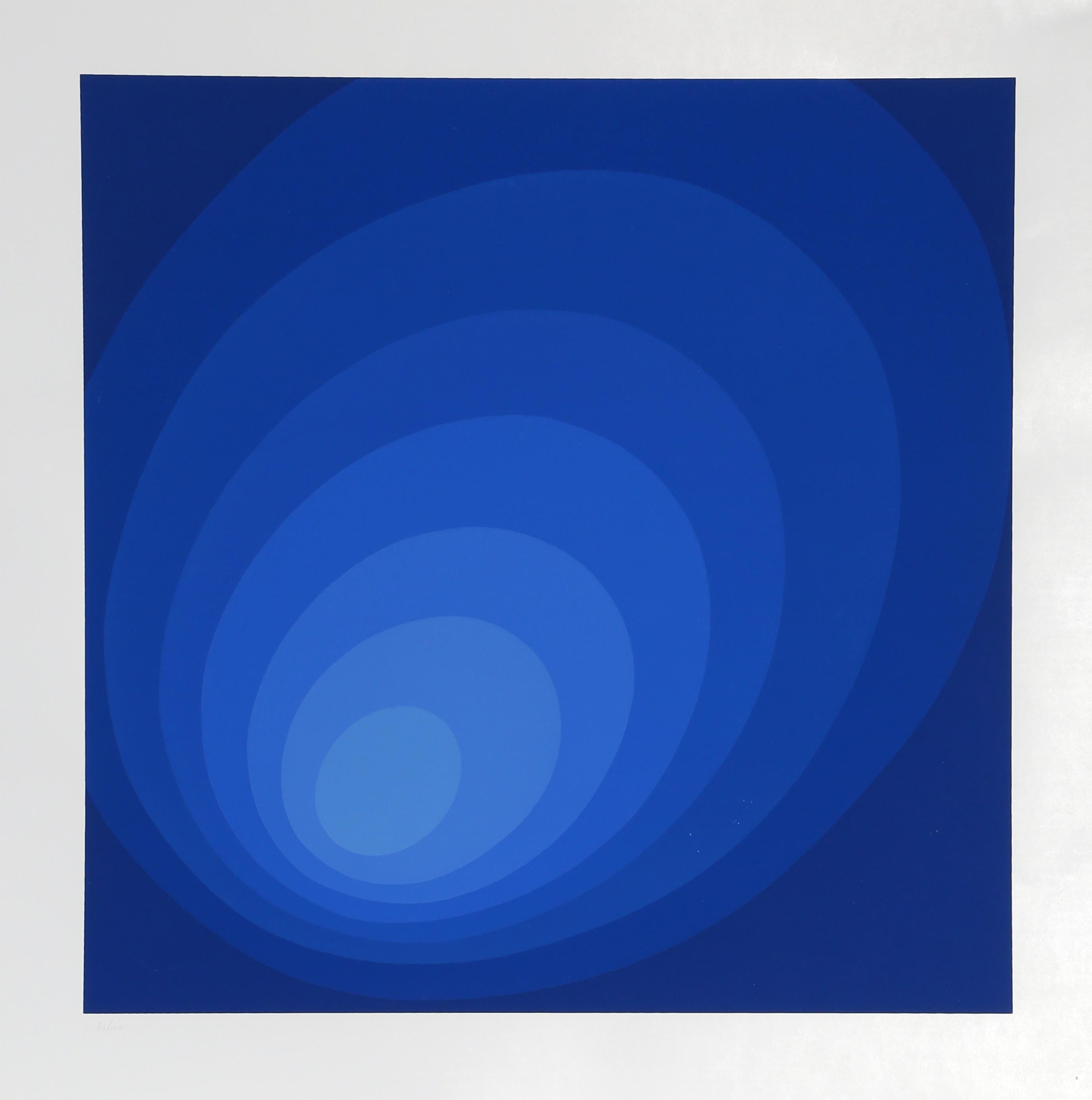 Unknown Abstract Print – Blauer Ombre-Kreis, Siebdruck von Leonid