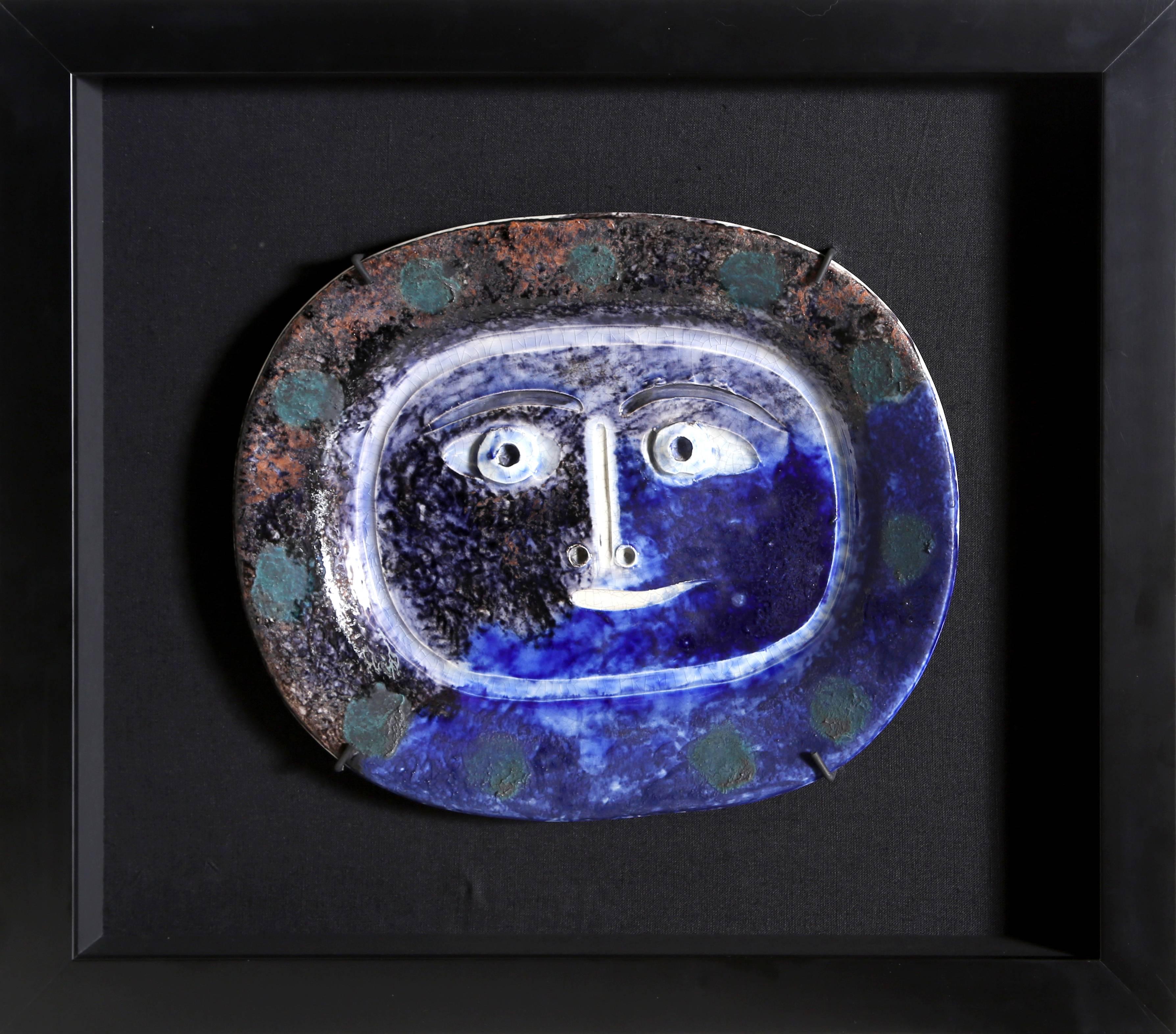 Pablo Picasso, Visage Brun-Bleu (Ramie 2), White Earthenware Clay Plate 1947