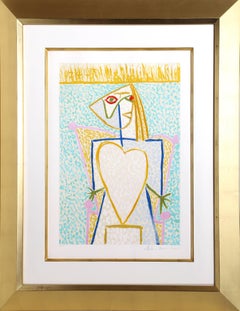 Vintage Femme au Buste en Coeur, Lithograph by Marina Picasso Estate Collection