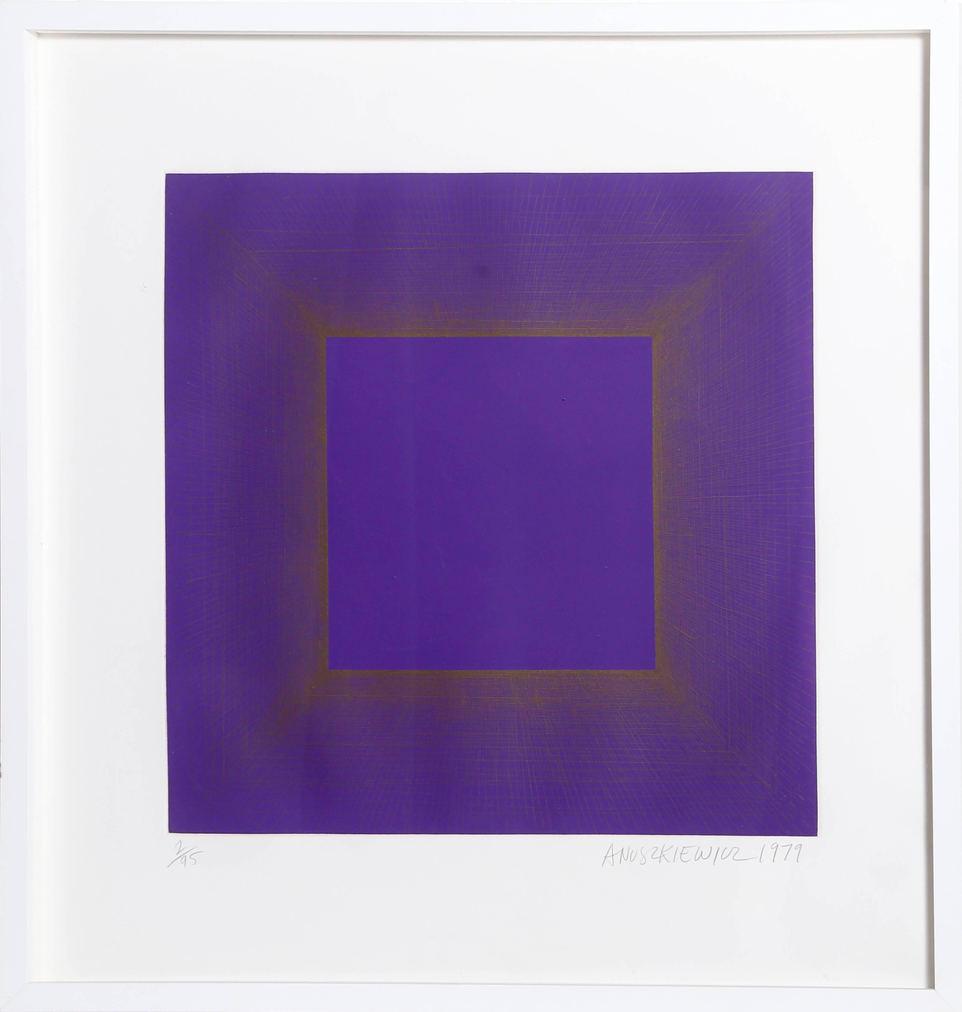 Richard Anuszkiewicz Abstract Print - Midnight Suite (Purple with Silver)