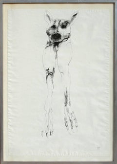 Vintage Grotesque, Surrealist Ink Drawing on Paper by Leonard Baskin