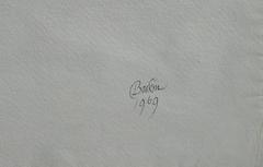 Grotesque, Surrealist Ink Drawing on Paper by Leonard Baskin