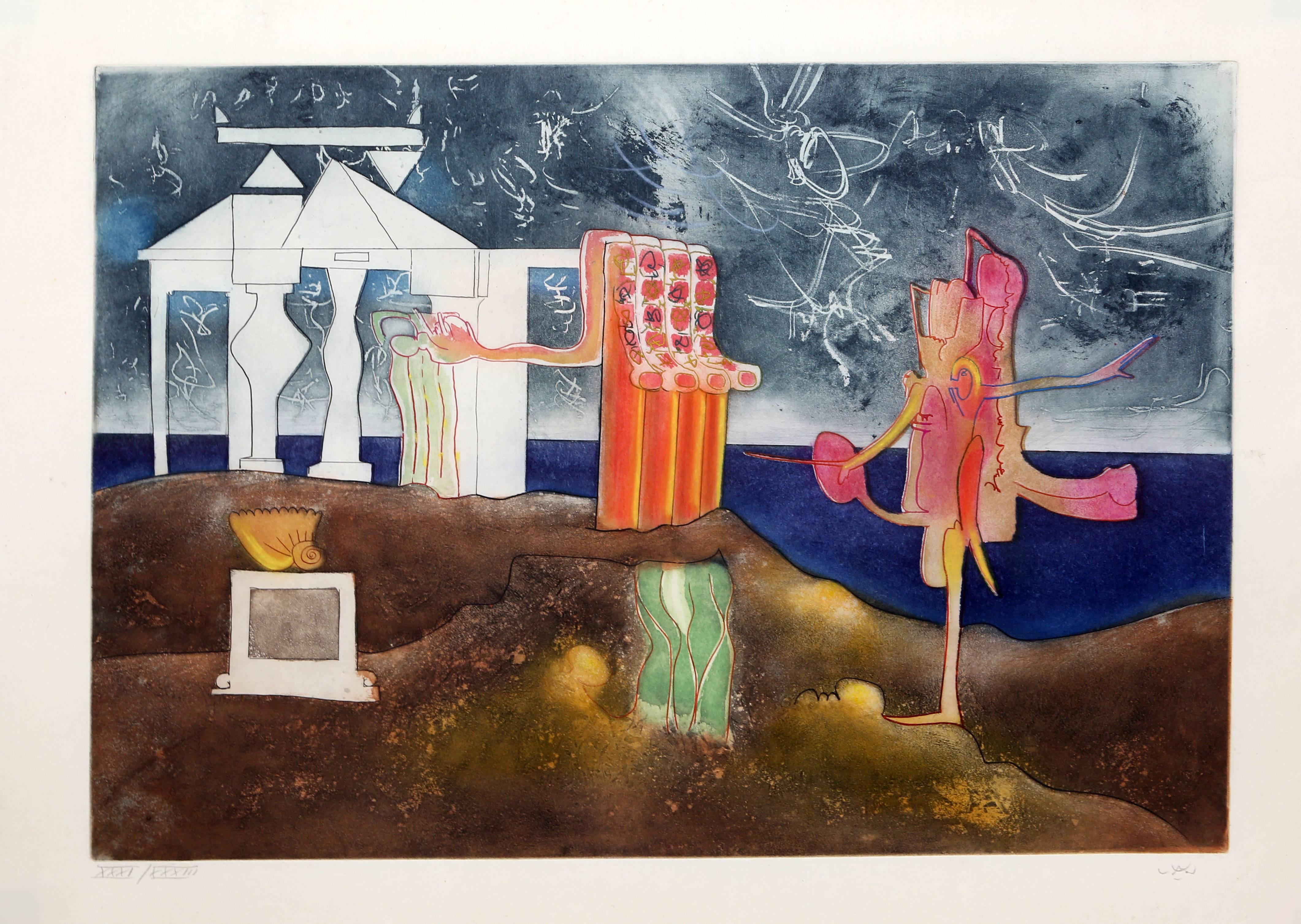 Roberto Matta Figurative Print - 12 PM from L'Arc Obscur des Heures