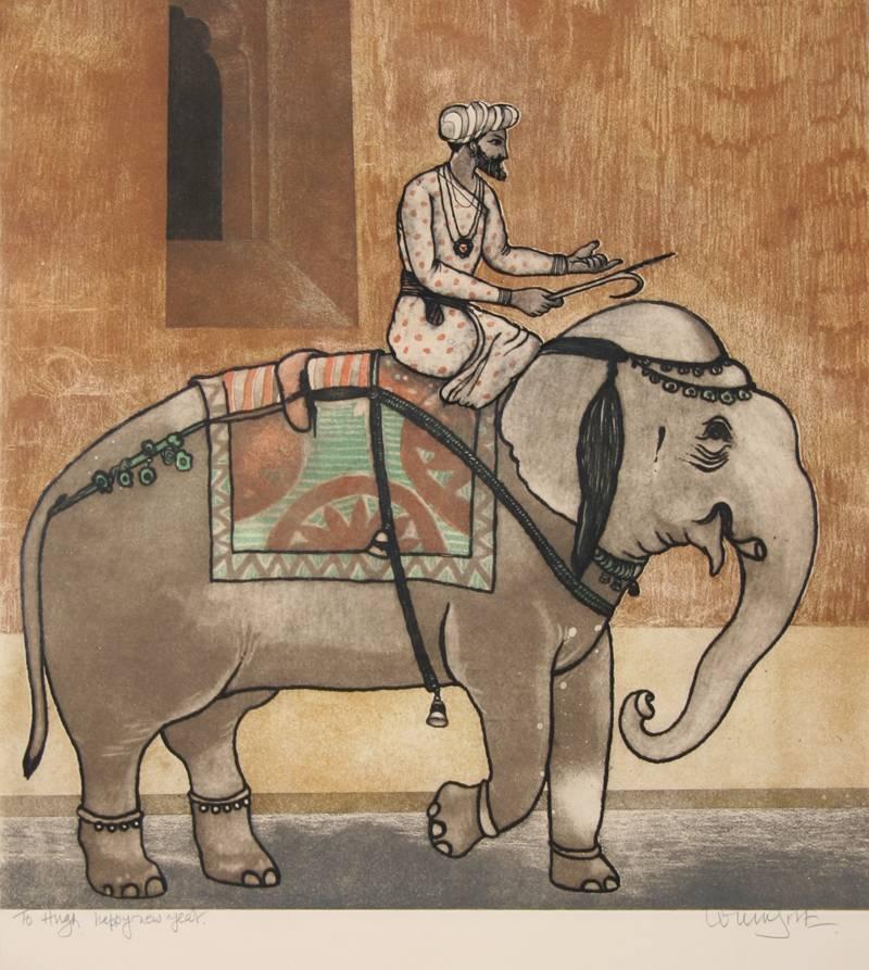 Elephant Ride, Aquatint Etching by Arun Bose