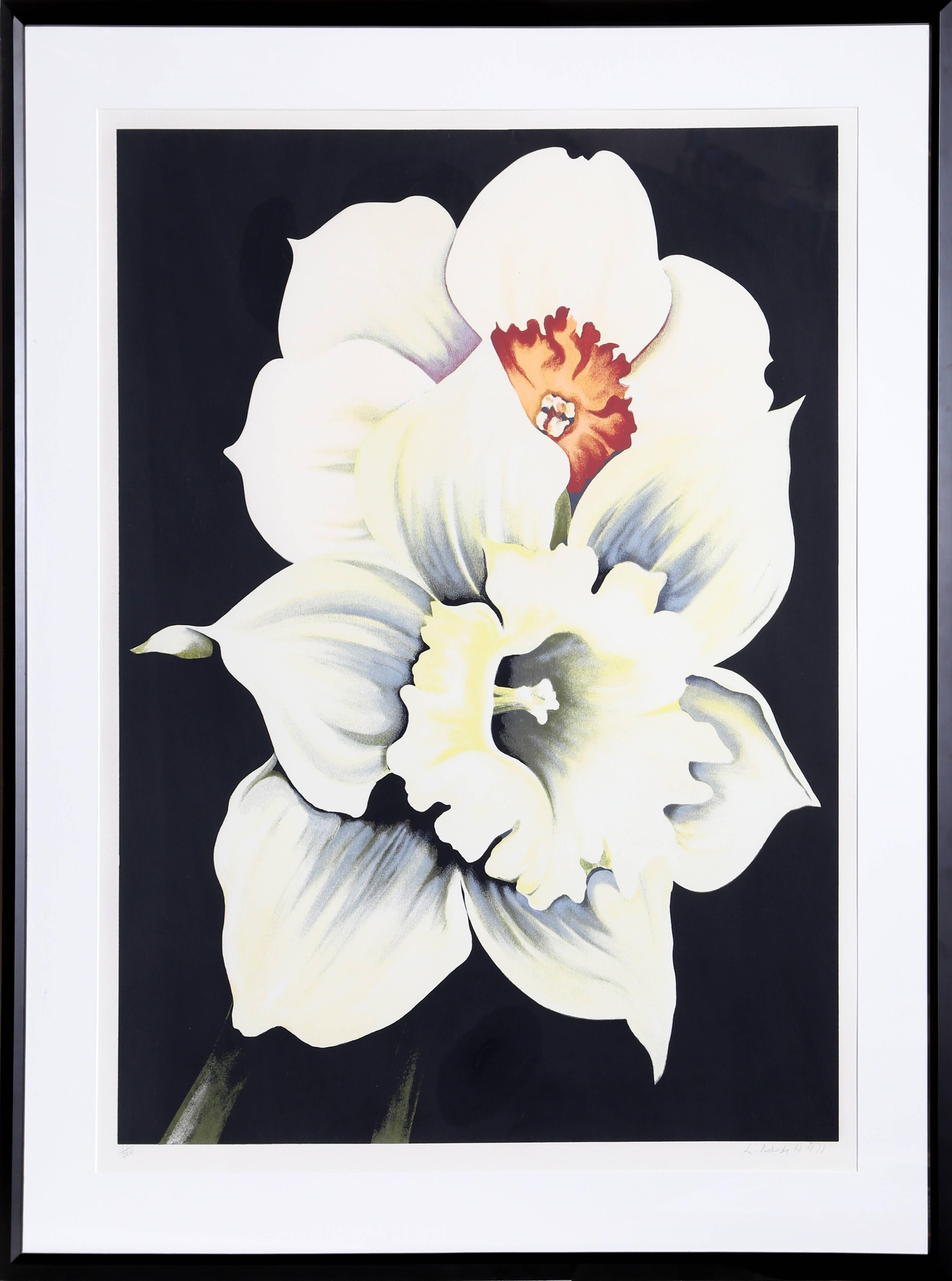 Lowell Nesbitt Still-Life Print - Two White Flowers