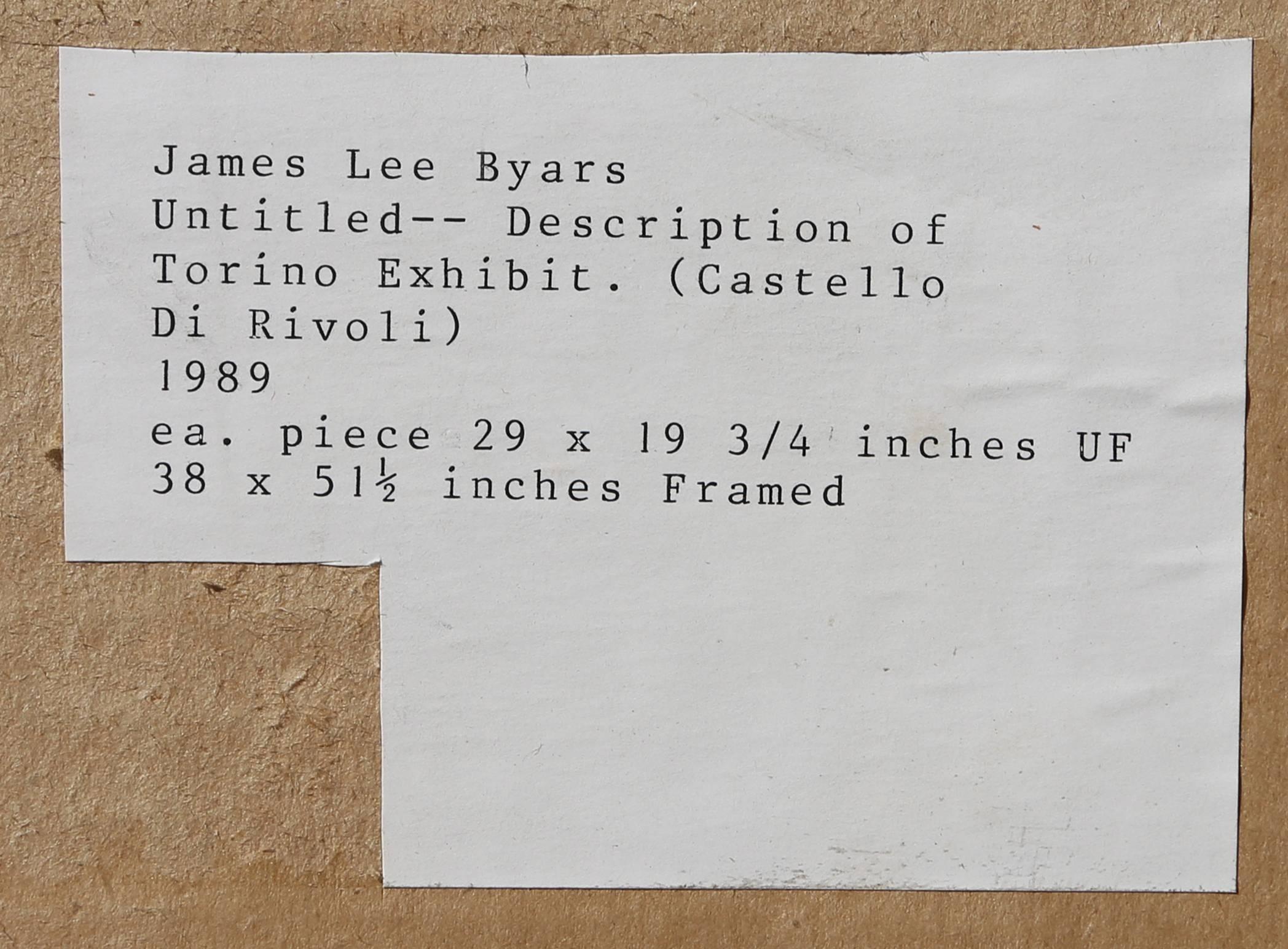 Description of Torino Exhibit (Castello di Rivoli) - Orange Abstract Drawing by James Lee Byars
