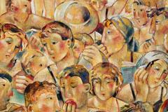 Volti in spiaggia, grande quadro Art Déco di Jessica Rice