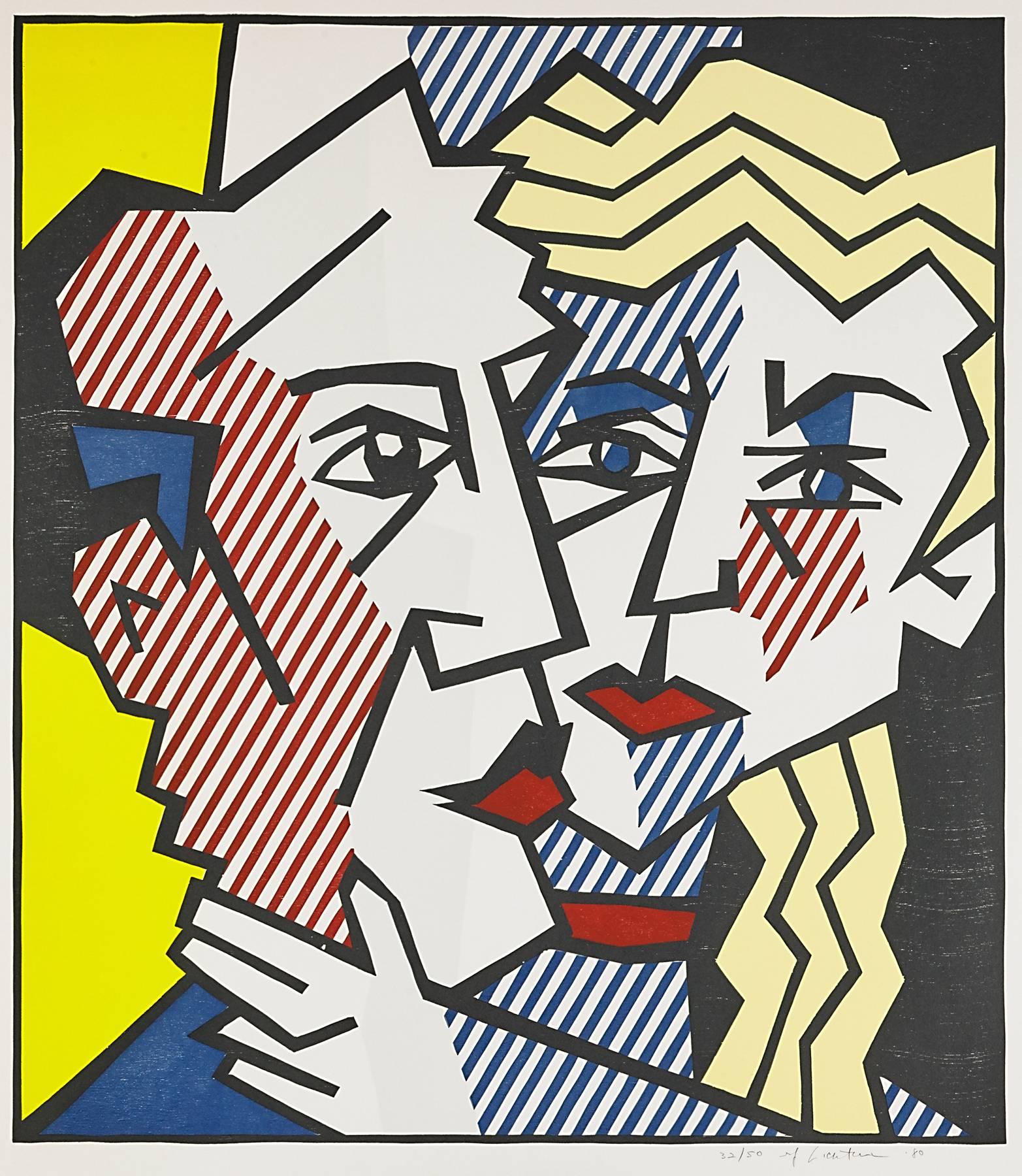 Roy Lichtenstein Portrait Print - The Couple, from Expressionist Woodcut Series 