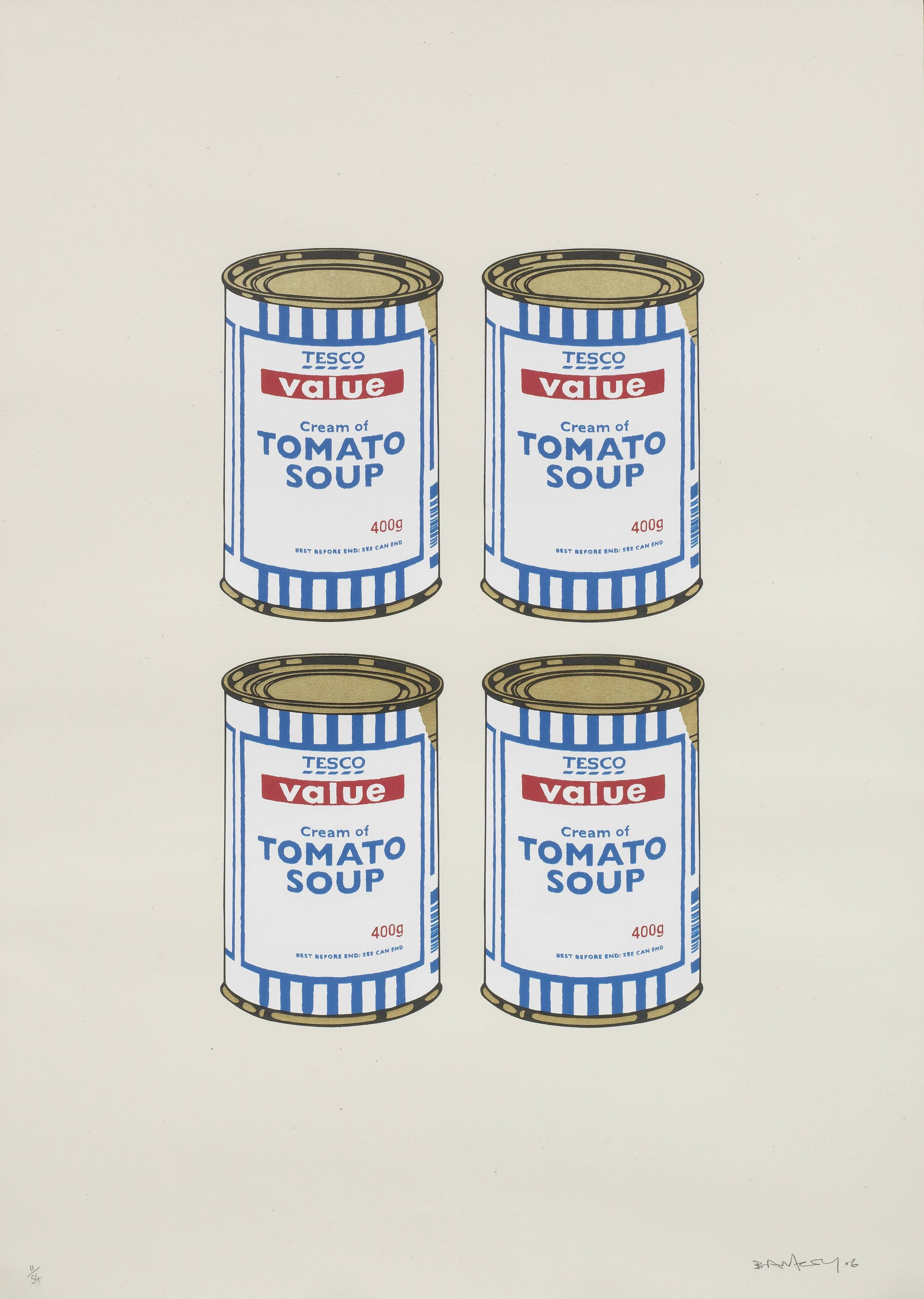 Banksy Interior Print - Four Soup Cans (Gold on Cream)
