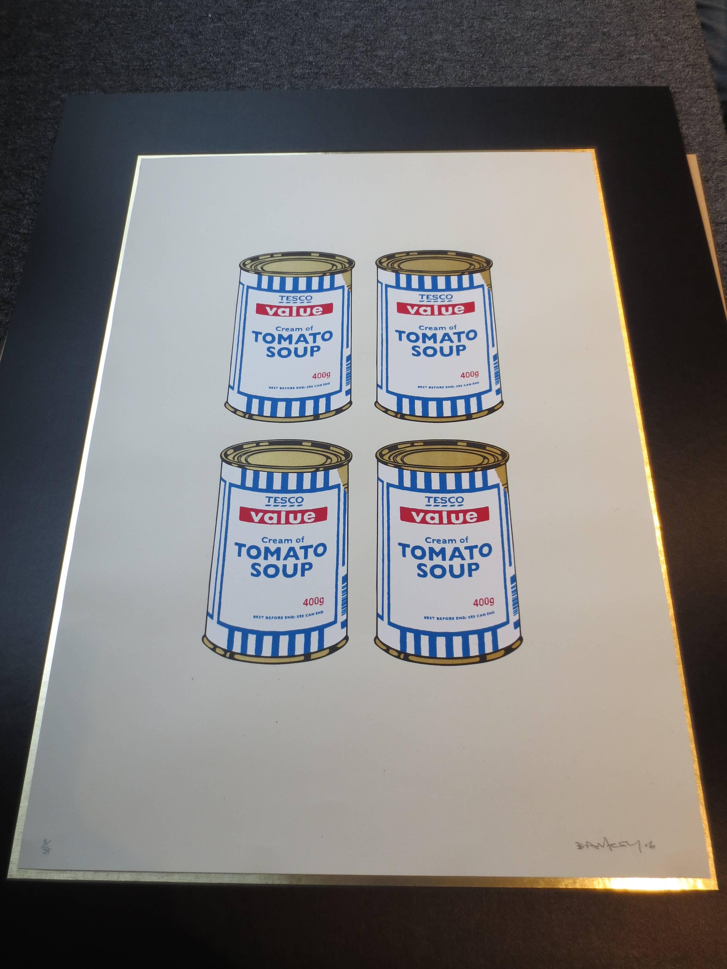 Four Soup Cans (Gold on Cream) - Print by Banksy