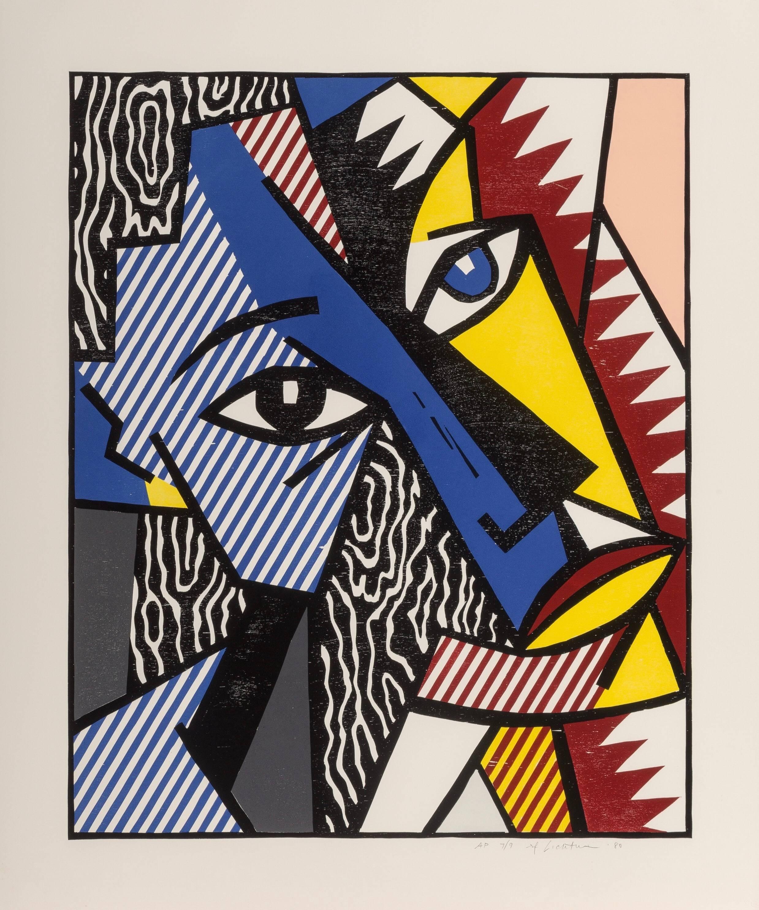 Roy Lichtenstein Portrait Print - Head, from Expressionists Woodcuts