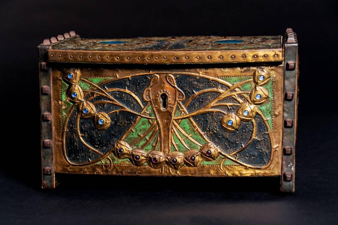 Daguet’s box is an intricately-worked and fine example of the art nouveau style.  To create his butterfly garden, Daguet ties together an awareness of current artistic trends from the British Isles and many earlier antecedents from the Medieval