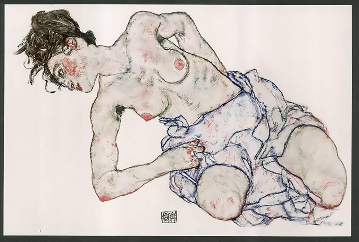 Unknown Figurative Print - E. Strache, Handzeichnungen folio, "Kneeling Female, Semi-Nude" Collotype plate