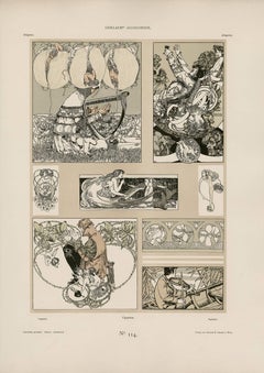 Gerlach's Allegorien Plate #114: "Vignettes" Lithograph by Carl Otto Czeschka