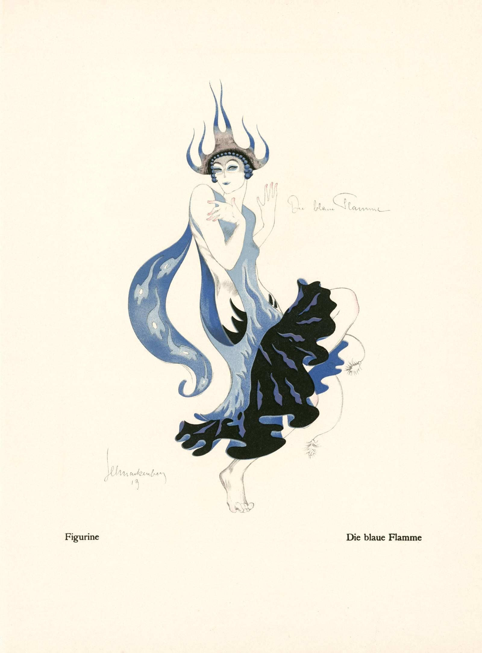 Walter Schnackenberg Figurative Print – Kostüme, Plakate und Dekorationen, „Die blaue Flamme“