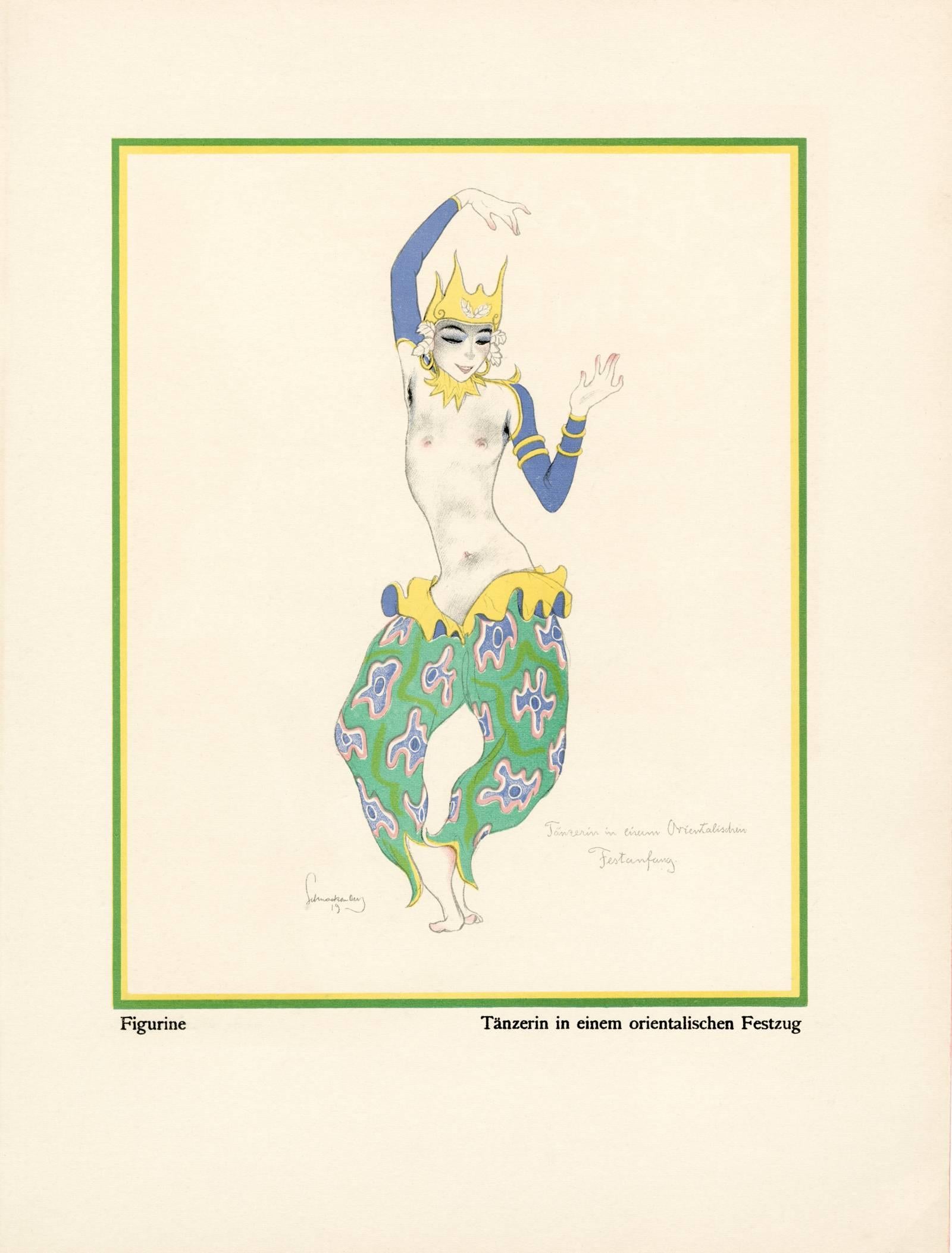 Walter Schnackenberg Figurative Print - Kostume, Plakate, und Dekorationen, "Dancer in an Oriental Pageant"