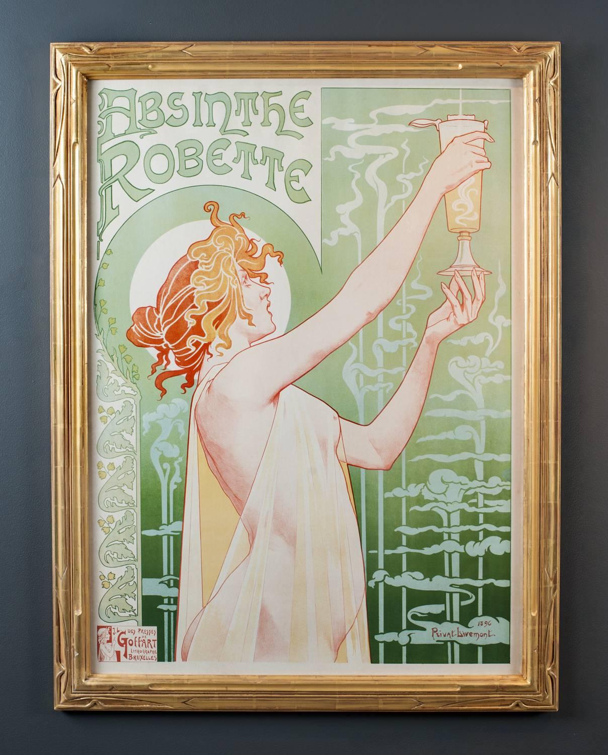 Georges Henri Privat-Livemont Figurative Print - ABSINTHE ROBETTE, Framed Color Lithograph, 1896.