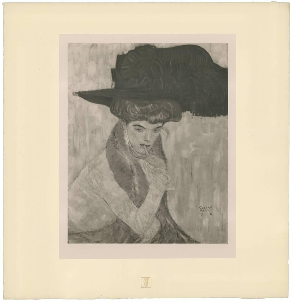 Gustav Klimt & K.K. Hof-und Staatsdruckerei Figurative Print - H.O. Miethke Das Werk folio "Black Feather Hat" collotype print