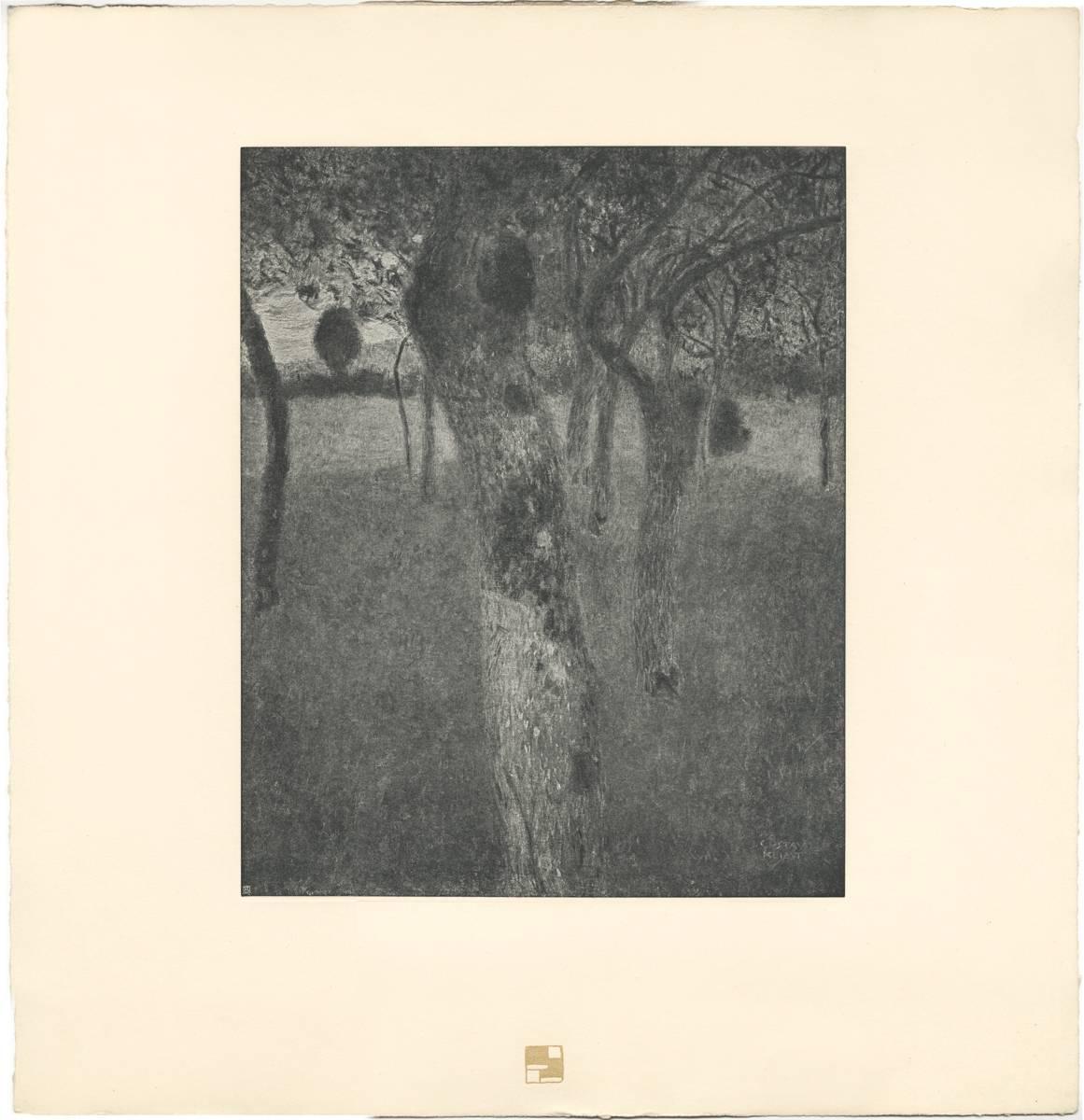 Gustav Klimt & K.K. Hof-und Staatsdruckerei Landscape Print – Das Unternehmen: H.O. Miethke Das Werk Foliant „Orchard in the Evening“ Collotype-Druck