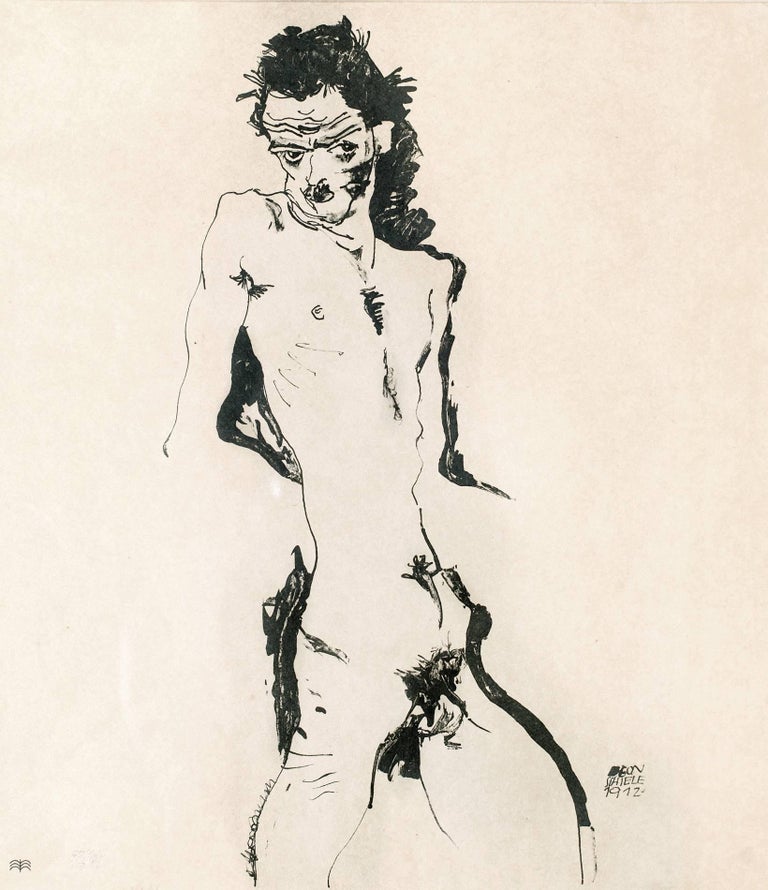 Egon Schiele Figurative Print - Sema portfolio, 1912, "Male Nude I" Lithograph print 21/215