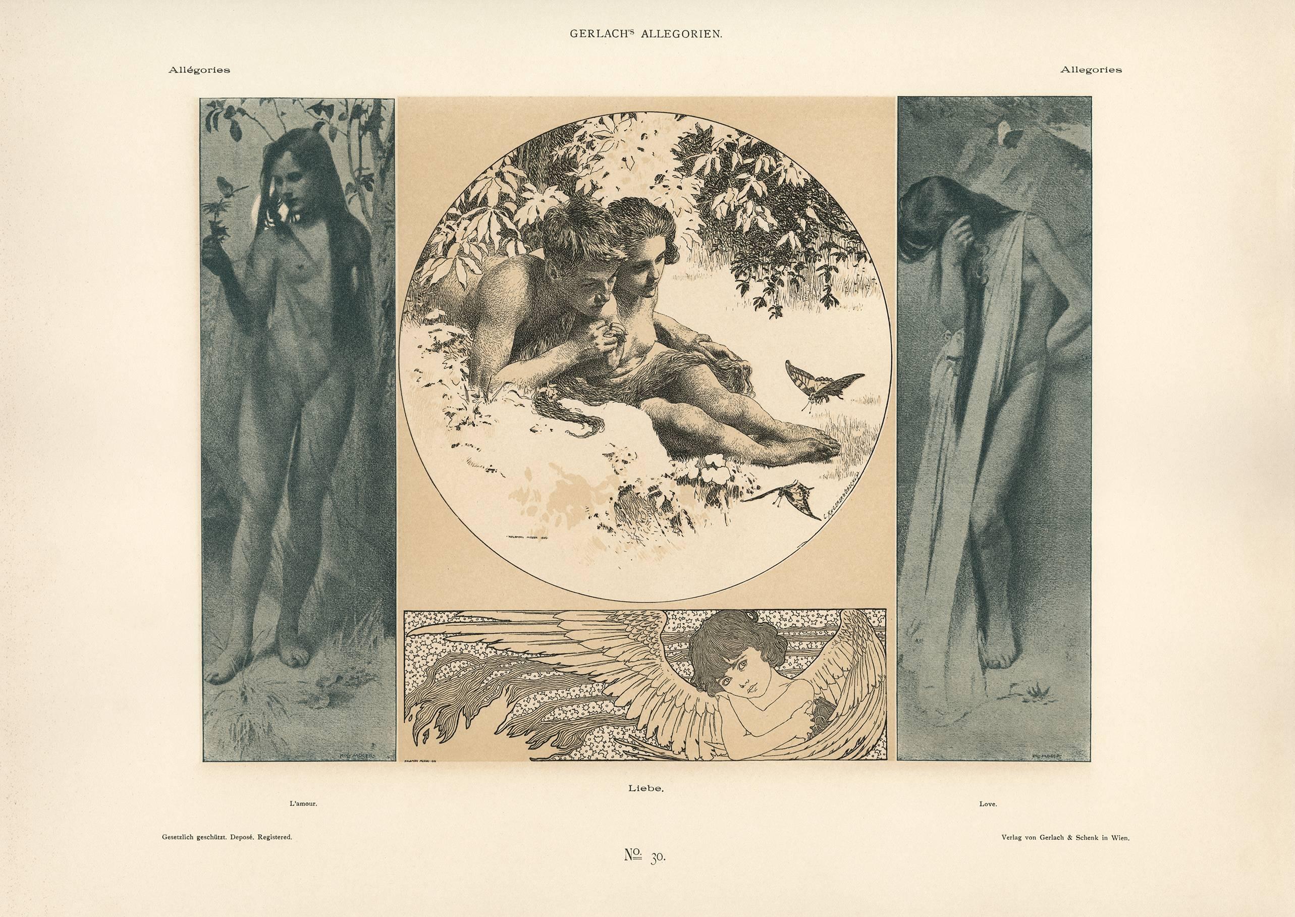 Figurative Print Koloman Moser - Assiette Allegorien n° 30 de Gerlach : Lithographie « Love »