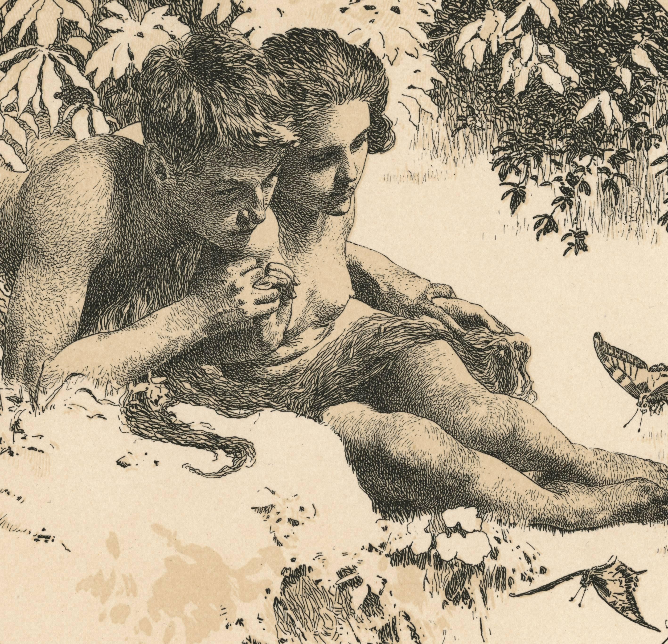 Assiette Allegorien n° 30 de Gerlach : Lithographie « Love » - Print de Koloman Moser