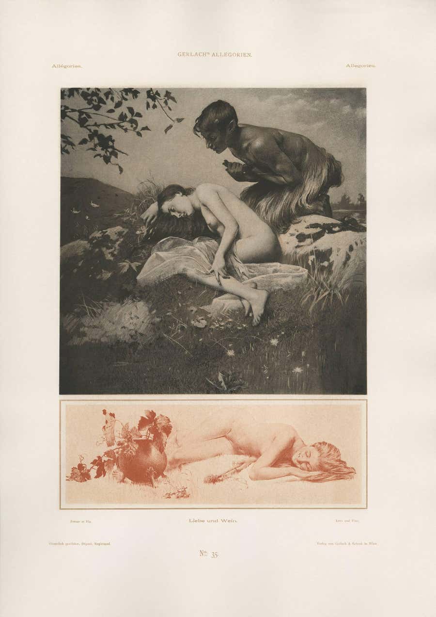 Gerlach's Allegorien Plate #35: "Love & Wine" Lithograph