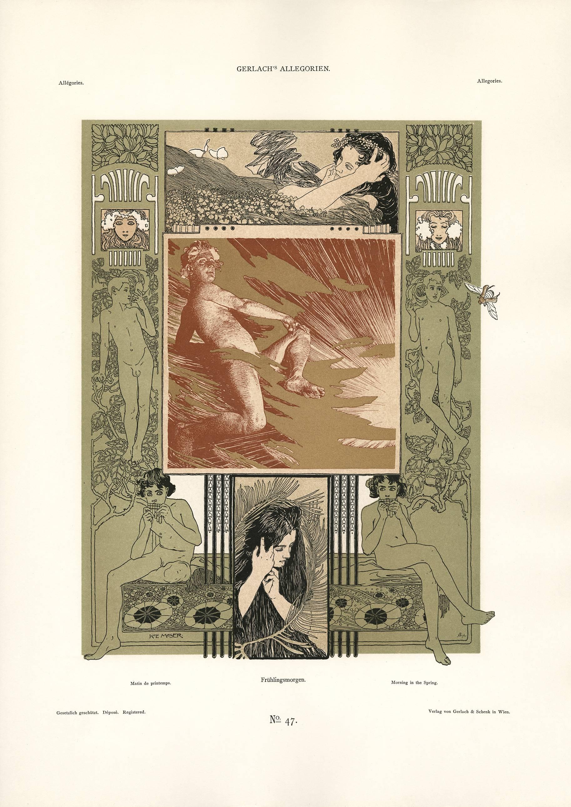 Figurative Print Koloman Moser - Assiette Allegorien n°47 : « Morning in the Spring », lithographie de Gerlach