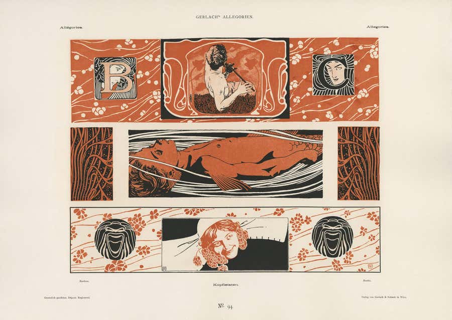 Gerlach's Allegorien Plate #94: "Heads" Lithograph