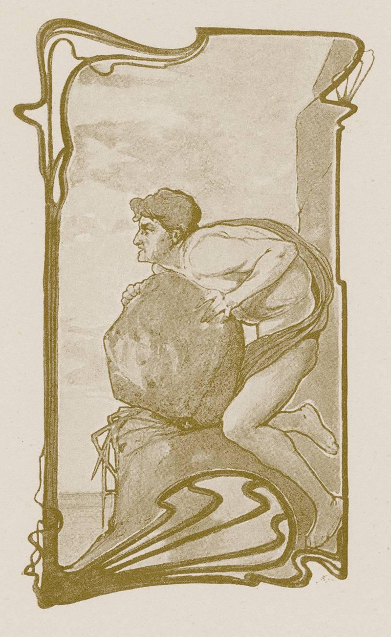Assiette Allegorien n°116 : « Force, soif, amour » de Gerlach - Sécession viennoise Print par Carl Otto Czeschka