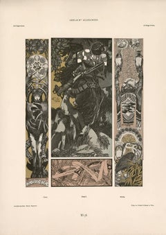 Antique Gerlach's Allegorien Plate #78: "Hunting" Lithograph by Carl Otto Czeschka